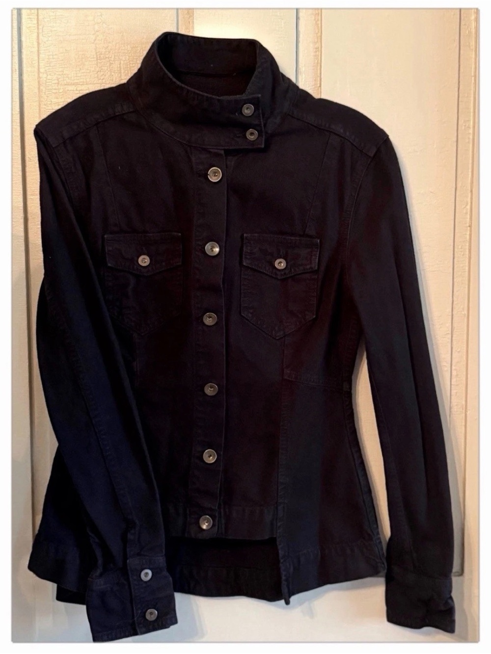 rag & bone Black Button-Front Jean Jacket with Stand Collar.